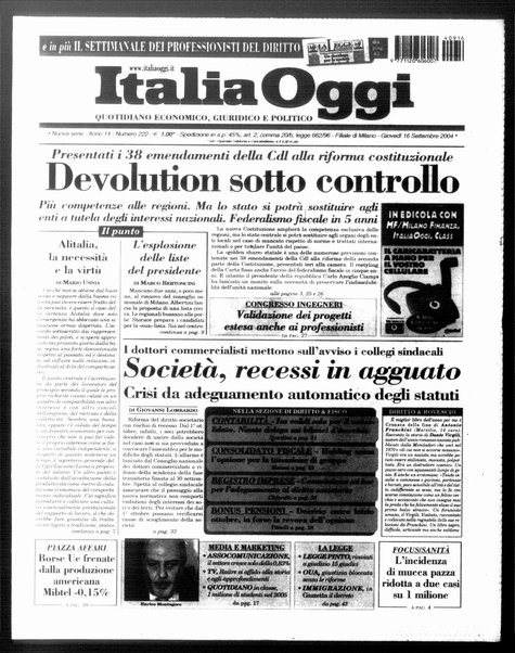 Italia oggi : quotidiano di economia finanza e politica